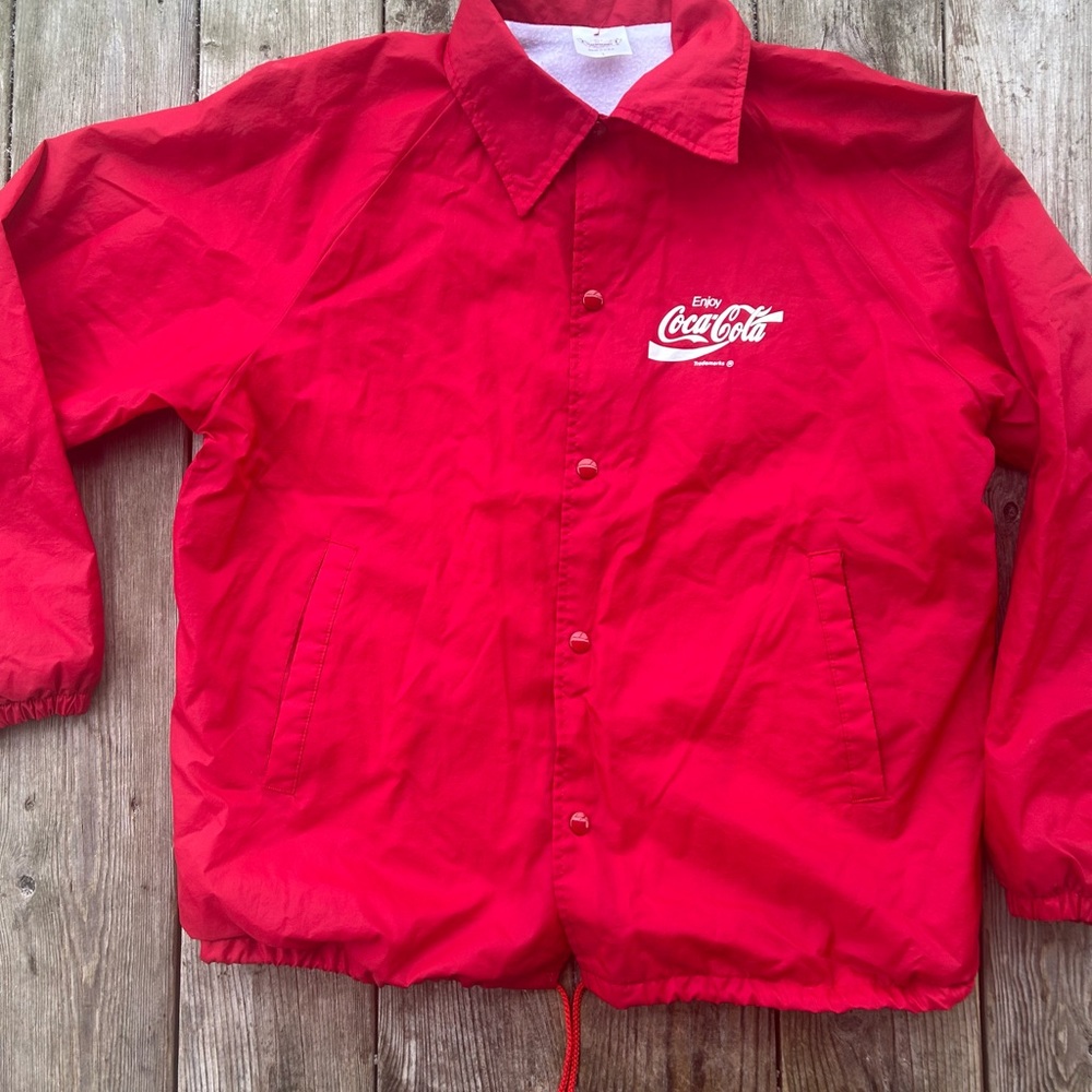 Vintage 90s Coca-Cola Windbreaker Jacket Mens L Made in USA Snap Button